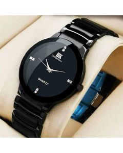 iik Collection Round Dial Analog Black Metal Strap Men Quartz Watch for Men