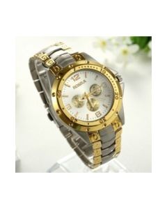 Rosra Golden Dial Men's Watch In Silver Gold Chain RSSG1