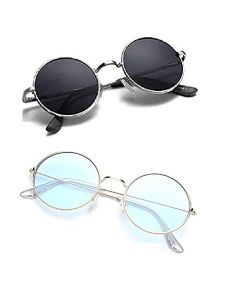 RENEW Round Unisex Sunglasses For Men And Women light blue & black 