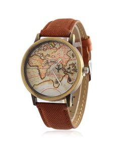 Cypher Round Mini World Map Unisex Stylish Denim Casual Wrist Watch For Men