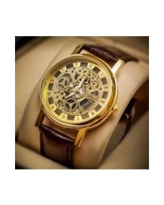 Cypher Golden Round Dial Brown Leather Strap Quartz Men's Watch