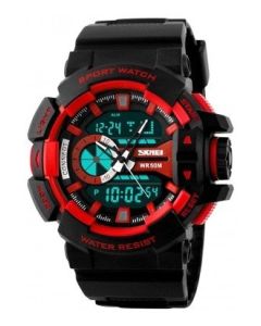 SKMEI 1117 Black Strap Analog Digital Black Dial Men's Watch AD 