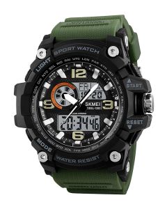 Skmei 1283 Black Dial Army Green Strap Analogue-Digital Men's & Boy's khaki Green Watch