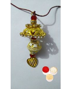 kaira Bhaiya Bhabhi Golden Designer Rakhi With KumKum Chawal RK06