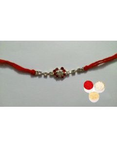 kaira Red Diamond Thread Designer Rakhi With KumKum Chawal