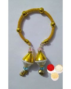 kaira Bhaiya Bhabhi Golden Designer Rakhi With KumKum Chawal RK01