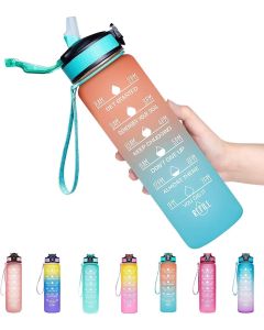 Nio Unbreakable Motivational Water Bottle With Straw & Time Marker, Leakproof Reusable, Sports Activity Hiking, Camping