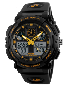 Skmei 1270 S-Shock Gold Yellow Analog Digital Sports Watch for Men's & Boys