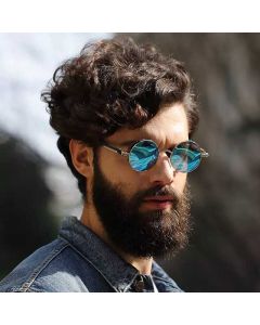 CostaRica Men's Round Sunglasses - Silver Blue