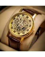 Royal 18 Round Dial Brown Leather Strap Quartz Watch For Men