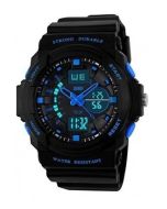 SKMEI 0955  Black Strap Analog-Digital Black Blue Dial Men's Watch-AD0955  
