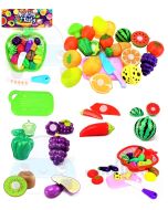 WMac Realistic Sliceable Fruits and Vegetable Cutting Toys for Kids, Girls, Fruits Cutting Play with Basket & Knife - 14 PCS