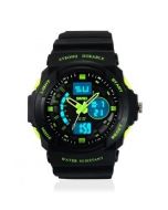 SKMEI 0955 Black  Strap Analog Digital Black Green Dial Men's Watch- AD 