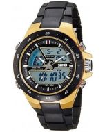 Skmei 1016 Gold Dial Analogue Digital Black Chain Unisex Watch