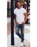 M&M Men White Solid Round Neck T-Shirt XL