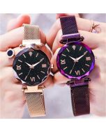 Round Diamond Dial with Purple & Rosegold Magnet Belt Analogue Watch for Women, Girls Pack of - 2 