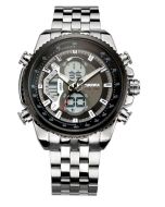 Skmei 0933 Silver Chain Chronograph Analog - Digital Black Dial Men's Watch - AD 