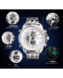 Skmei 0993 Silver Chain calendar Analog Digital Silver Dial Men's Watch- AD 