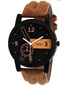 Sylys Brwon Strap Analog Black Round Dial Men's Watch With 1 Year Warranty