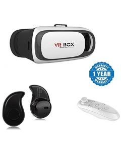 Crypto 3D Virtual Reality Headset Version 2.0 With Bluetooth Remote and S530 Mini Wireless Headset For All Android & iOS Devises 