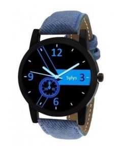 Quartz Blue Strap Analog Black Round Dial Men's Watch