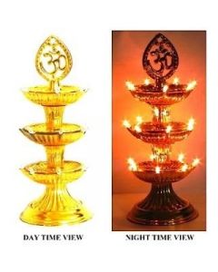 Virat Om Diya deepak jyot / jyoti lights Diwali Electric Gold Diya/Deepak Rice Light Bulb Lamp for Pooja/Puja 3 Floor With 3 Months Warranty 