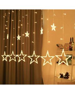 Nano 12 Stars LED Curtain String Warm Lights Window Curtain Led Lights for Decoration with 8 Flashing for Diwali Christmas, Wedding