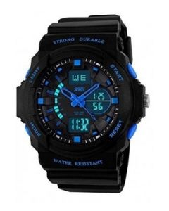 SKMEI 0955  Black Strap Analog-Digital Black Blue Dial Men's Watch-AD0955  
