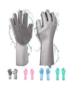 Silicone Dish Washing Gloves, Silicon Cleaning Gloves, Silicon Hand Gloves for Kitchen Dishwashing and Pet Grooming, Great for Washing Dish, Car, Bathroom 1 Pair