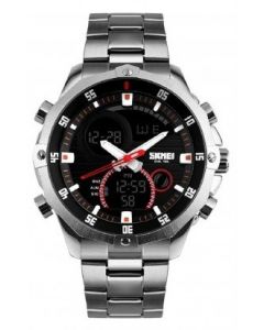 Skmei 1146 Analogue Digital Silver Chain Black Dial Men's Watch 
