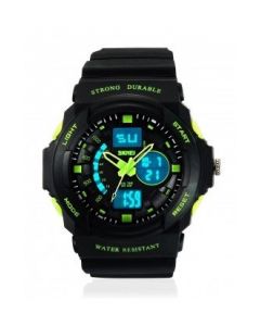 SKMEI 0955 Black  Strap Analog Digital Black Green Dial Men's Watch- AD 
