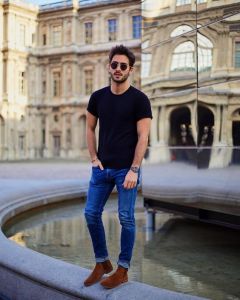 M&M Men Black Solid Round Neck T-Shirt L