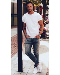 M&M Men White Solid Round Neck T-Shirt XL