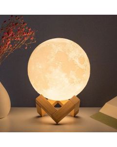 3D Moon Night Lamp 7 Multi Colors Changing Touch Sensor with Wooden Stand Night Lamp for Bedroom