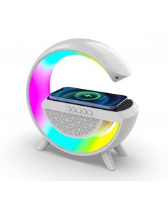 G Shape 15 Watt Speaker + Fast Wireless  Charger Atmosphere Lamp with Bluetooth Speaker FM Radio 6 RGB Music sync Lighting Mode for Bedroom