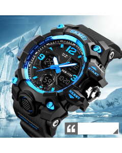 Skmei 1155 Blue Watch KMEI 1155 BLACK-BLUE DIAL Sports Analog Premium Quality Stylist Analog-Digital Watch - For Boys