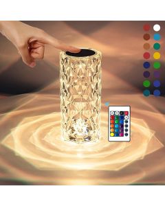 Crystal Table Lamp, Touch Remote Control Modern Nightstand Lamp, 16 Colors Changing Rose Table Lamp USB Rechargeable Bedside Light for Decorating Bedroom Living Room Dinner Bar 