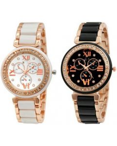 IIK Collection black Dial & while Dial Women's Analogue Watches Combo