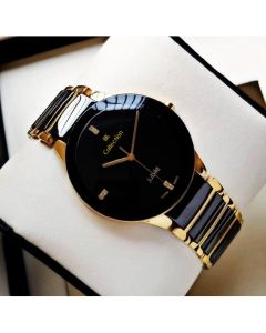 IIK Collection Black Chian Analogue Golden Black Dial Boy's Watch 5565