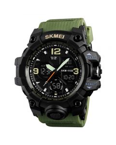 SKMEI 1155 Army Green Military Series Analog-Digital Black Dial Men's Watch AD1155