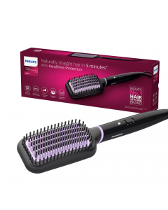 Philips Hair Styling Straightener Brush With Triple Bristle, SilkProtect Keratin Tech, 5X Less Frizz Naturally Straight in 5 Mins BHH880