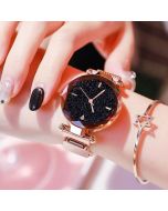 Round Analogue Women's Watch (Black Dial Rose Gold Colored Strap) For Girls