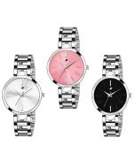 IIK Analog Stainless Steel Combo Pack of 3 Multi Color Dial Girl's and Women's Watch 