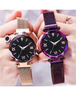 Round Diamond Dial with Purple & Rosegold Magnet Belt Analogue Watch for Women, Girls Pack of - 2 