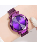 Round Diamond Dial Purple Magnet Belt Analogue Watch for Women,Girls